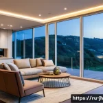 Home 22 서큘래딘 조명 설계와 협력 모델 - A modern residential interior showcasing a customizable smart lighting system with adjustable bright...