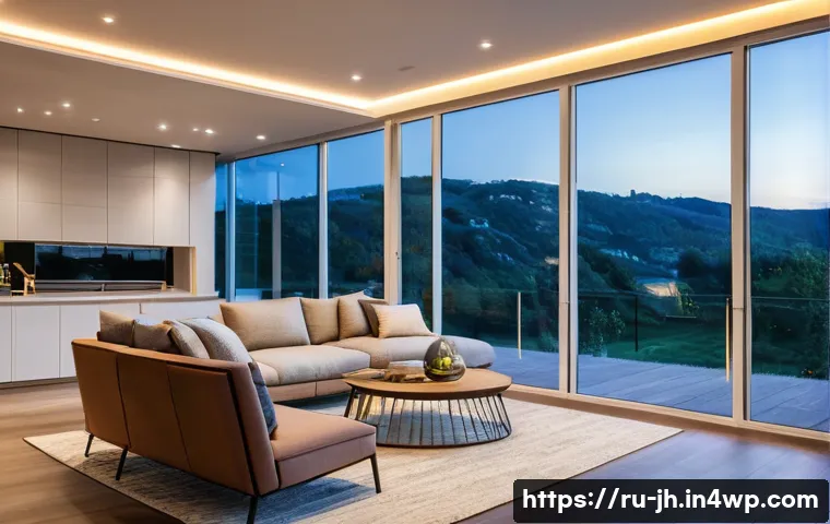 서큘래딘 조명 설계와 협력 모델 - A modern residential interior showcasing a customizable smart lighting system with adjustable bright...