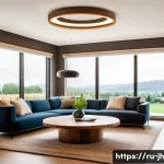 Home 21 서큘래딘 조명 설계의 기본 용어 해설 - A modern living room interior featuring Circuladin LED lighting with warm color temperature around 2...