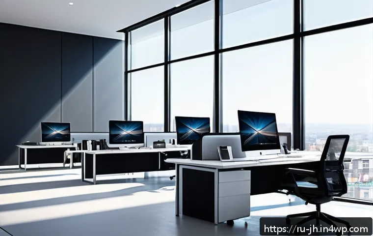서큘래딘 조명 설계 소프트웨어 비교 - A modern architectural office interior showcasing advanced lighting design software in use on multip...