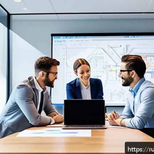 Home 17 서큘래딘 조명 설계에서의 시간 관리 전략 - A modern office meeting room scene focused on a diverse team of professionals collaborating on an ar...