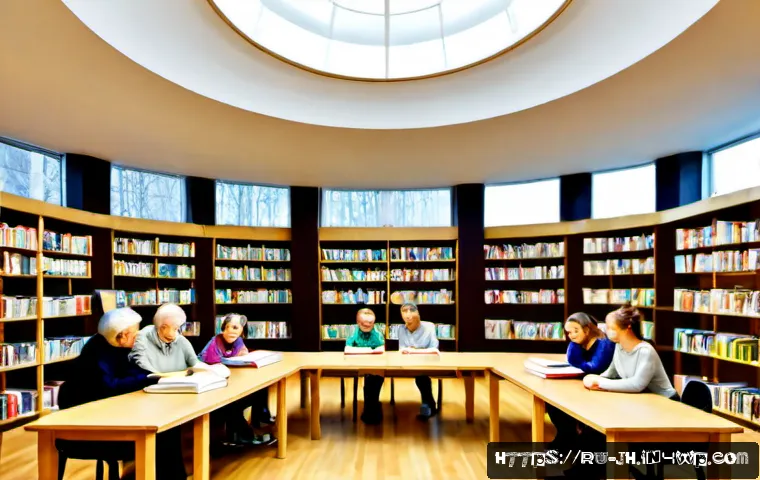 서큘래딘 조명 설계의 사회적 가치 - Photorealistic community library in a renovated Moscow residential district, circular lighting desig...