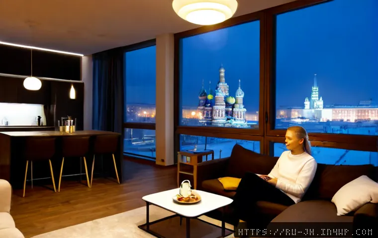 Home 17 서큘래딘 조명 설계의 경량화 기술 - Photorealistic modern Moscow apartment interior featuring an ultra-thin lightweight circadian ceilin...